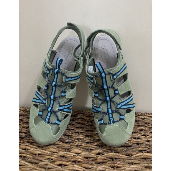 Lands' End Hiking Walking Sandals Closed Toe Adjustable Strap Green Blue 10D - Picture 1 of 9
